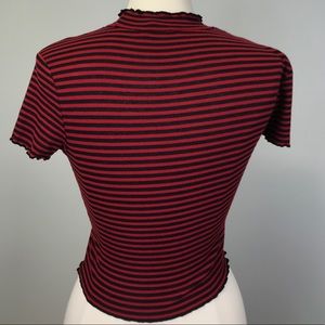 Black & Red Striped Lettuce Edge Crop T-Shirt